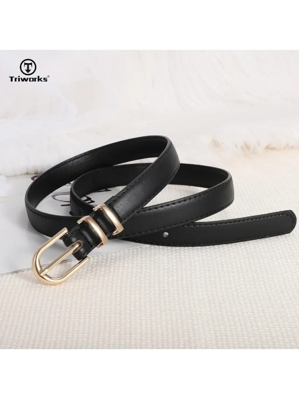 2 Pack Women's Skinny Faux Leather Belts for Jeans with Chic Gold Buckle